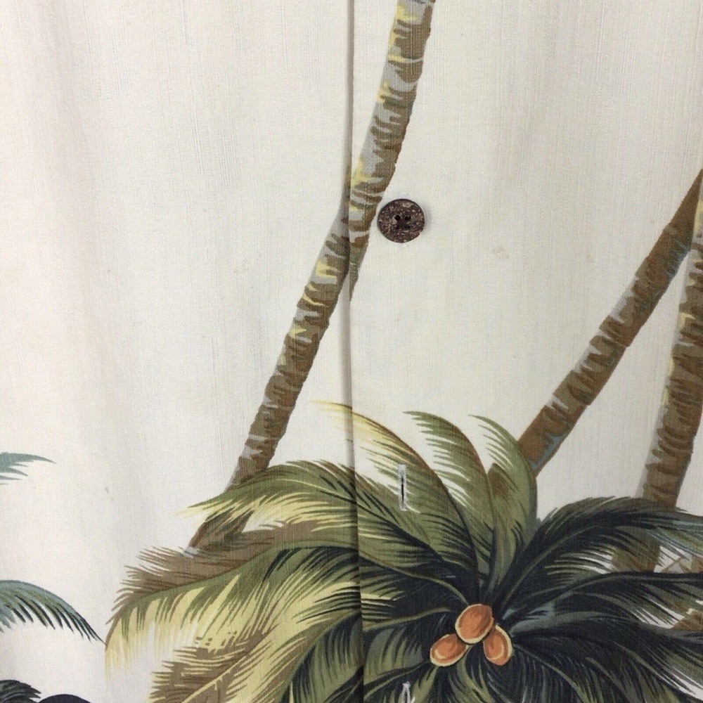 Tommy Bahama Cream Green Palm Tree Print Silk Shirt Men's M Button Down - Picture 3 of 6
